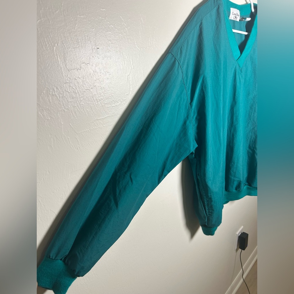 Vintage 90s Coral Bay Golf Teal Nylon V-Neck Pullover Windbreaker Size Large - Picture 8 of 8